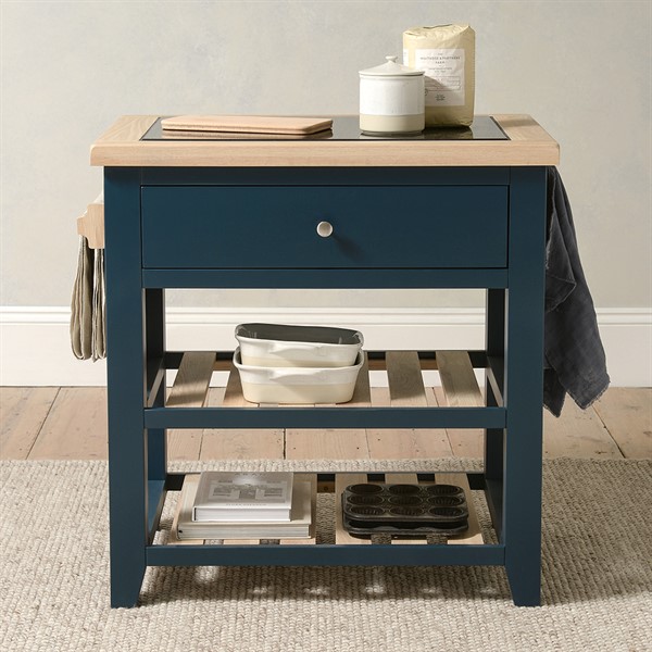 Chester Midnight Blue Small Kitchen Island With Granite Top The