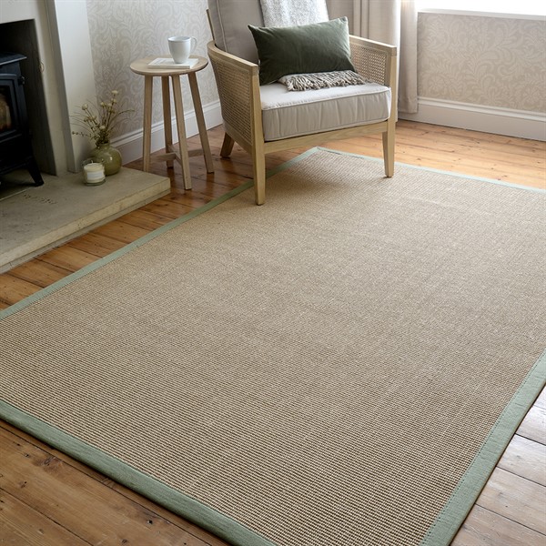Sisal Linen Rug With Sage Green Border 160x230cm The Cotswold Company