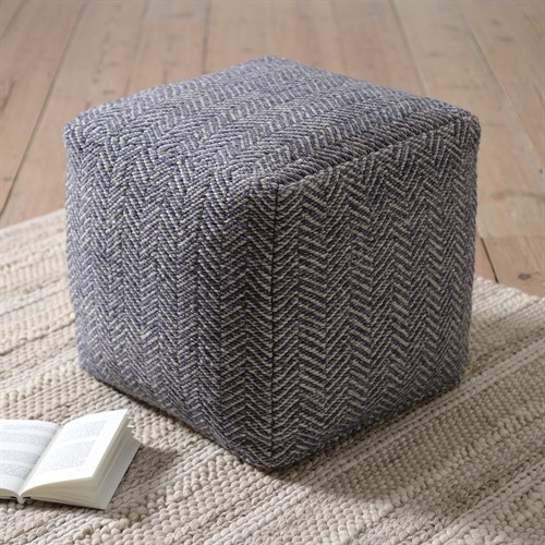 Milton Herringbone Pouffe - Navy