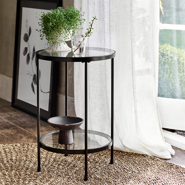 round side table with glass