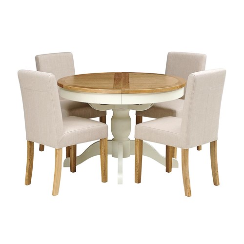 Sussex Painted 110-145cm Round Table with 4 Linen Chairs
