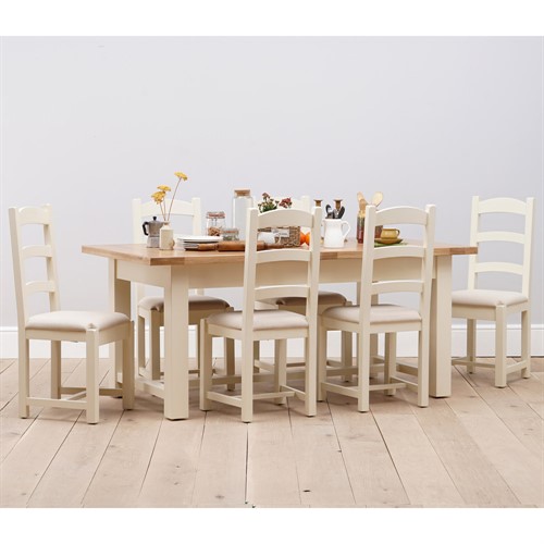 Sussex Cotswold Cream 180-220-260cm Ext. Table with 6 Linen Seat Chairs