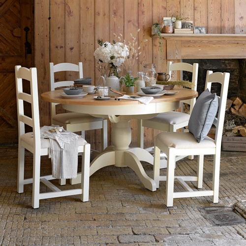 Sussex Cotswold Cream 110-145cm Round Table with 4 Linen Seat Chairs