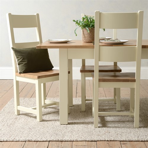 Sussex Cotswold Cream 4-6 Seater Extending Dining Table and 4 Ladderback Dining Chairs - Wooden Seat pad