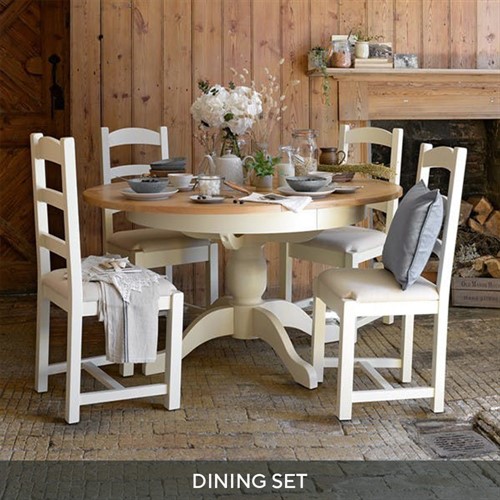 Sussex Cotswold Cream 4-6 Seater Round Extending Dining Table and 4 Ladderback Dining Chairs