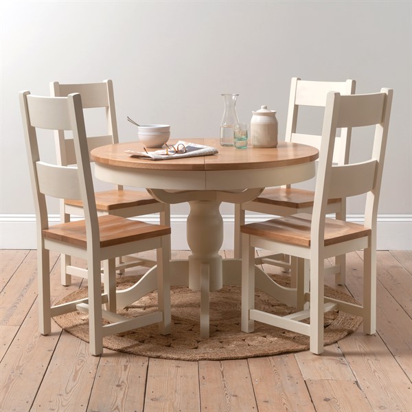 Sus Cotswold Cream 110 145cm Round, Cream Painted Round Dining Table And Chairs