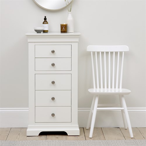 Chantilly Warm White Tall 5 Drawer Chest