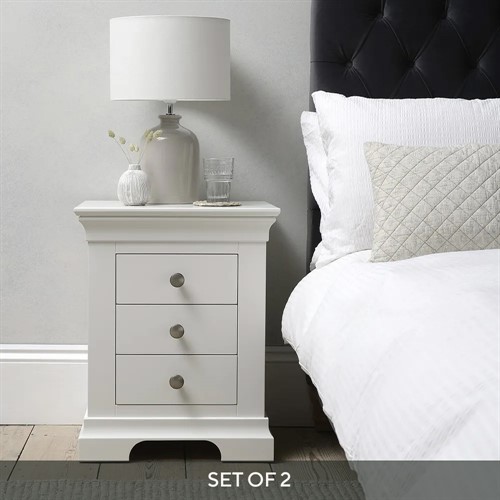Chantilly Warm White Pair of Bedside Tables