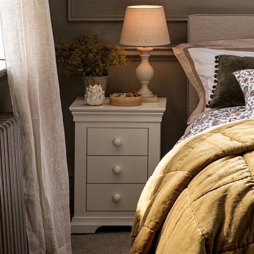 Chantilly Warm White  3 Drawer Bedside