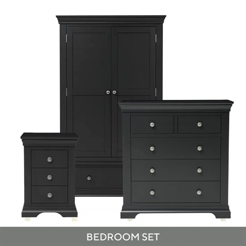 Chantilly Dusky Black Double Wardrobe Bedroom Set