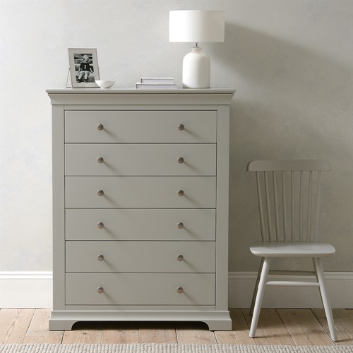 Chantilly Pebble Grey Tall 6 Drawer Chest