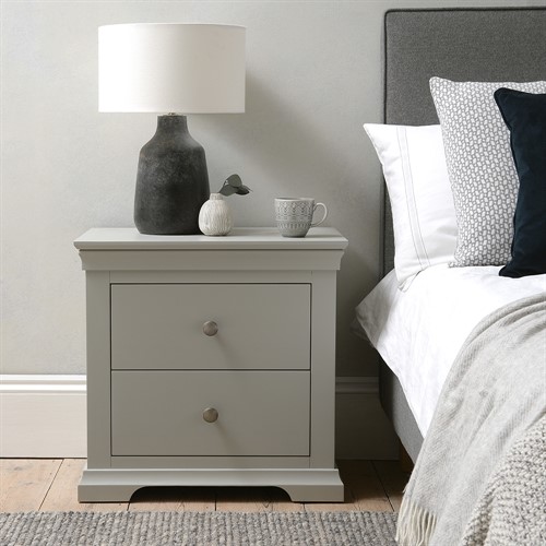Chantilly Pebble Grey  Large 2 Drawer Bedside