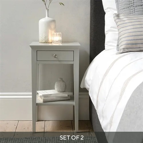 Chantilly Pebble Grey Narrow Bedside Set of 2