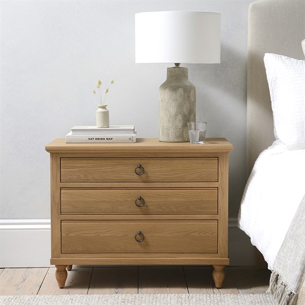 Elkstone Mellow Oak Large 3 Drawer Bedside The Cotswold Company