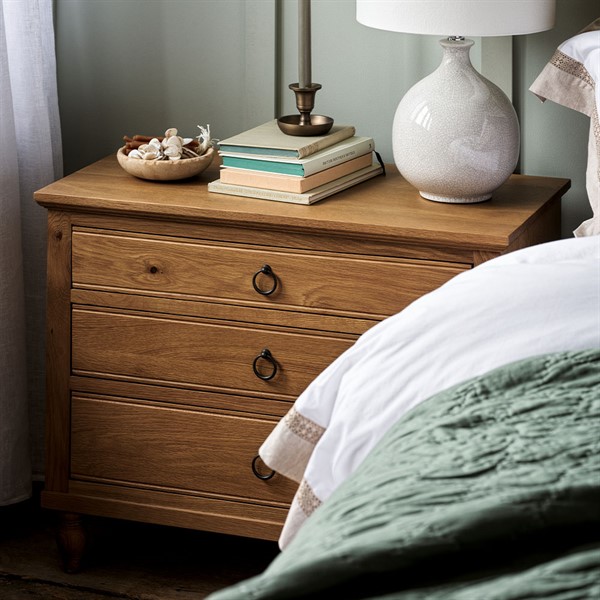 Elkstone Mellow Oak Large 3 Drawer Bedside Table