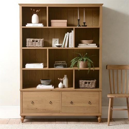 Elkstone Mellow Oak Large Bookcase with Drawers