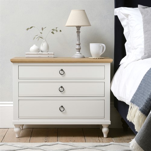 Elkstone Painted Parchment Large 3 Drawer Bedside