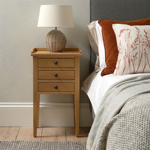 Elkstone Mellow Oak 3 Drawer Bedside Table