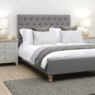 Evesham Granite Linen Double Upholstered Bed