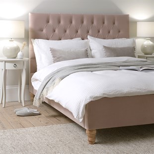 Evesham Blush Velvet Double Upholstered Bed