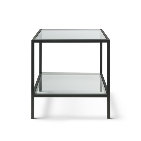 glass and black metal side table