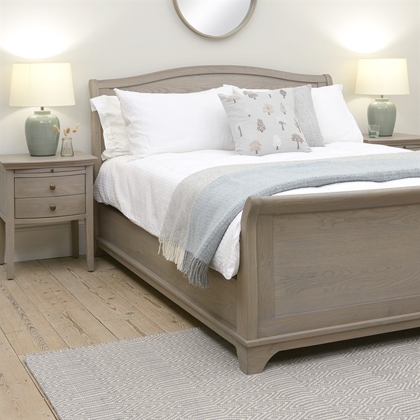 Winchcombe Smoked Oak 6ft Super King, Solid Wood Sleigh Bed Super King Size Mattress Dimensions