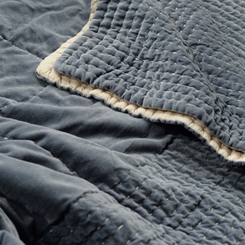 Luxury Cotton Velvet Nocturne Blue Bedspread 250x260cm