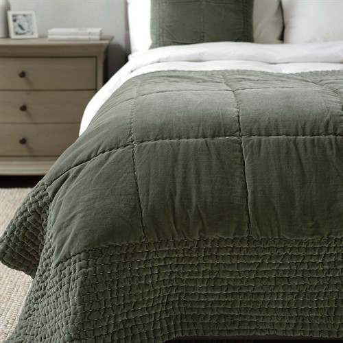Luxury Cotton Velvet Fern Green Bed Throw 140x240cm
