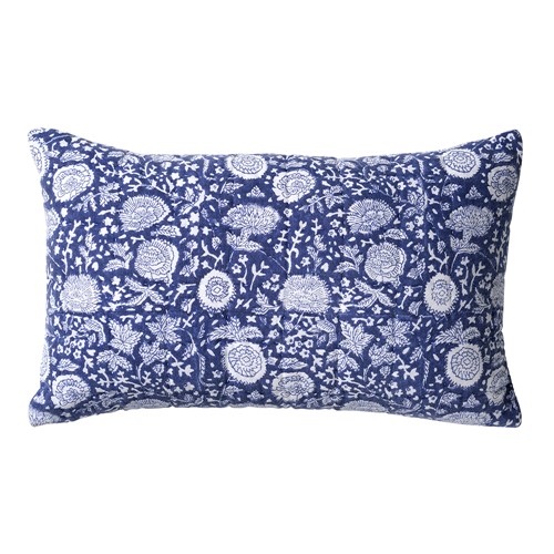 Birdlip Cotton Voile Block Printed Cushion - Ink Blue 30x50cm