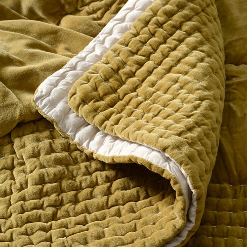 Luxury Cotton Velvet Ochre Bed Throw 140x240cm