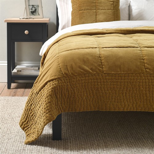 Luxury Cotton Velvet Ochre Bed Throw 140x240cm