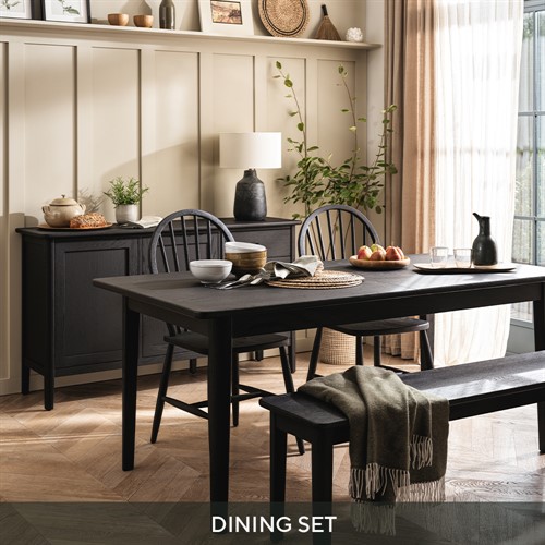 Berkeley Black Oak Dining Set with Bench and Dining Chairs