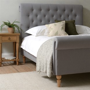 Hilcott Grey Linen Double Upholstered Bed