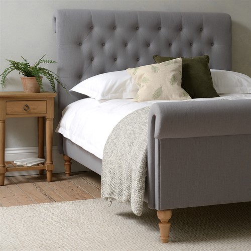 Hilcott Grey Linen Double Upholstered Bed