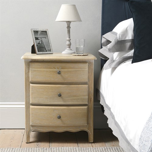 Camille Limewash Oak 3 Drawer Bedside Table