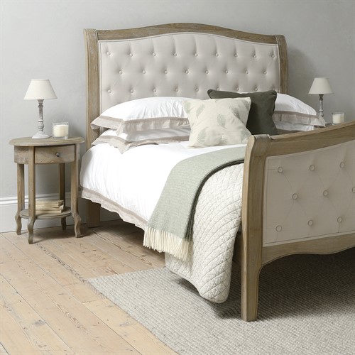 Camille Limewash Oak Buttoned 5ft Kingsize Bed