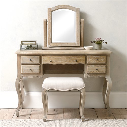 Camille Limewash Oak Dressing Set with Stool