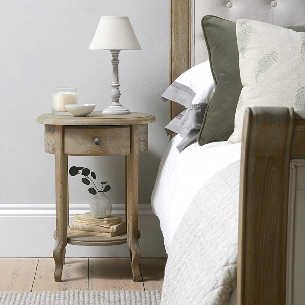 Camille Limewash Oak 1 Drawer Bedside Table - The Cotswold Company