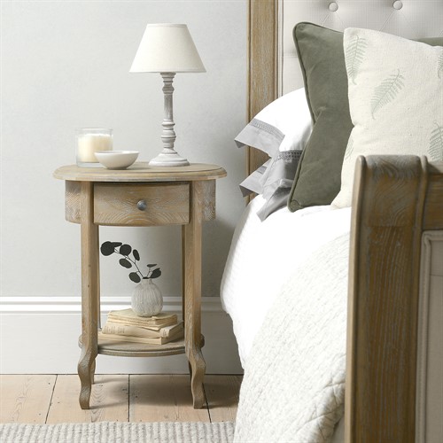 Camille Limewash Oak 1 Drawer Bedside Table