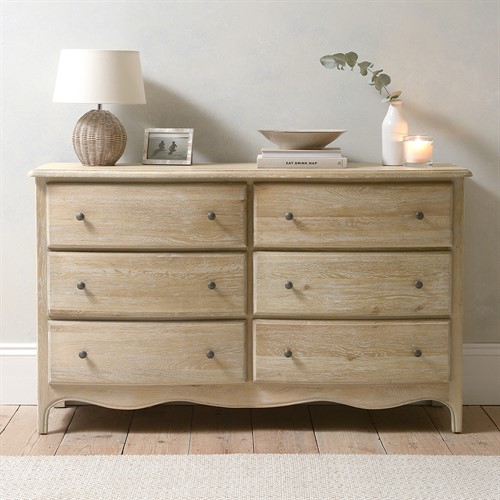Camille Limewash Oak 6 Drawer Chest