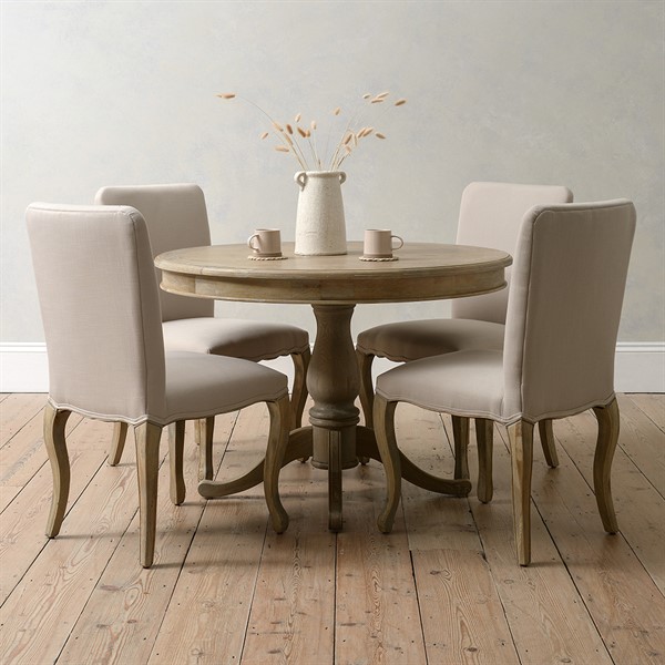 Camille Limewash Oak 4 Seater Round Dining Table - The Cotswold Company