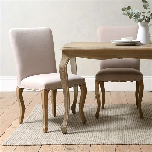 Camille Limewash Oak 180cm Dining Table and 6 Stone Chairs