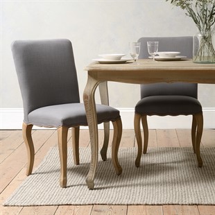 Camille Limewash Oak 180cm Dining Table and 6 Grey Chairs
