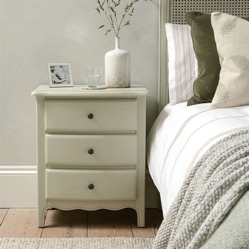 Camille French Grey 3 Drawer Bedside Table