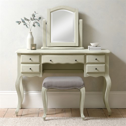 Camille French Grey Dressing Table Set with Mirror and Stool