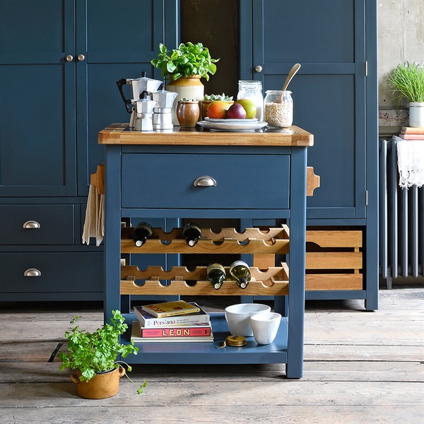 Westcote Inky Blue Small Butchers Block with Wine Rack - The Cotswold