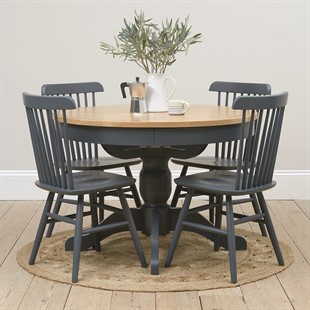 Westcote Inky Blue Round Table and 4 Spindleback Chairs