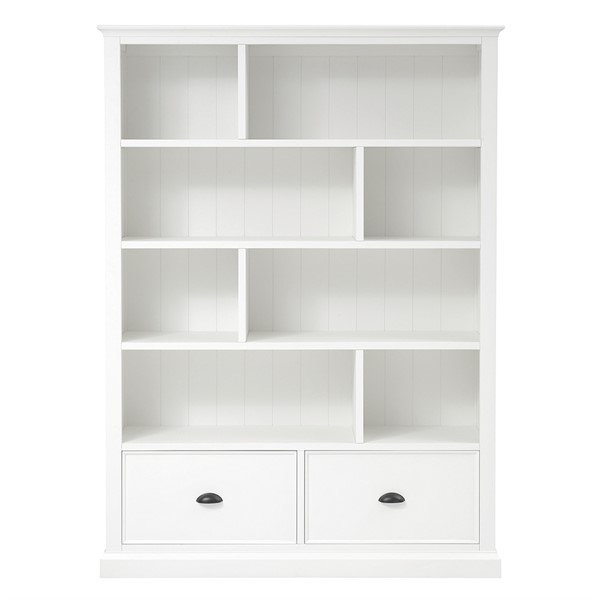 Stow Warm White Large Bookcase With, White Bookcase With Doors And Drawers