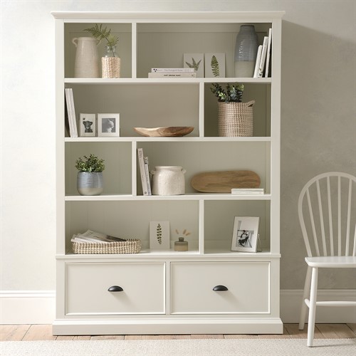 Stow Warm White Large Bookcase with Drawers