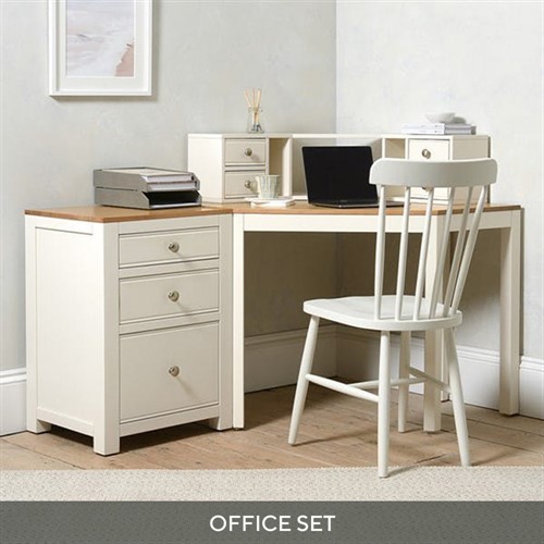 Chalford Warm White Corner Desk with Topper and Filing Cabinet